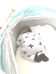 Baby in portable bassinet