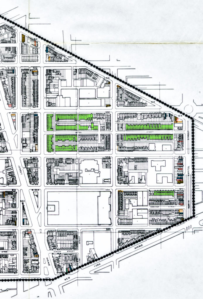 Map of Truxton Circle with WSIC properties in Green